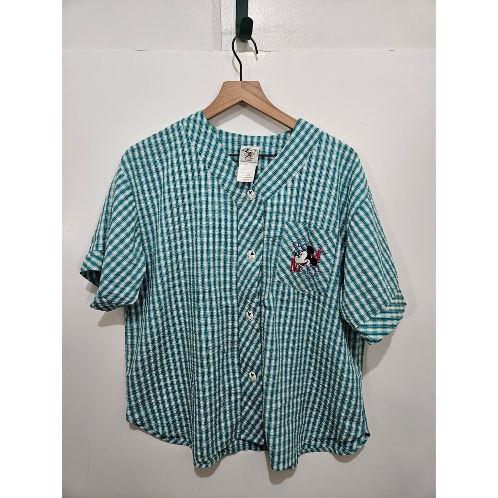 Vintage 90s Disney Mickey & Co Minnie Mouse Shirt L Seersucker Embroidered